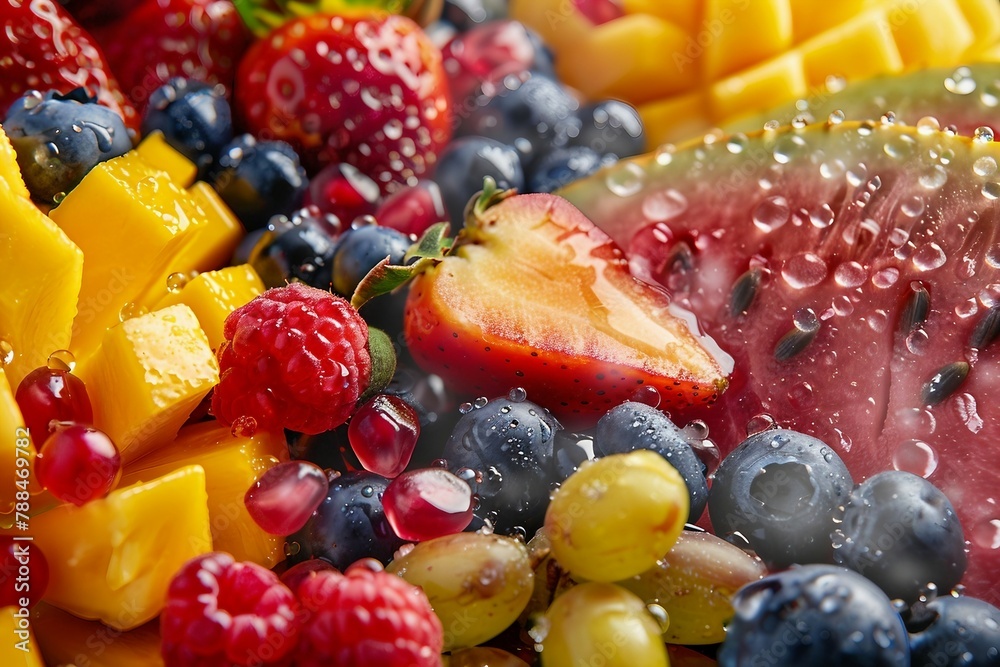 a close up of a bunch of fruit with water droplets a close up of a bunch of fruit with water droplets