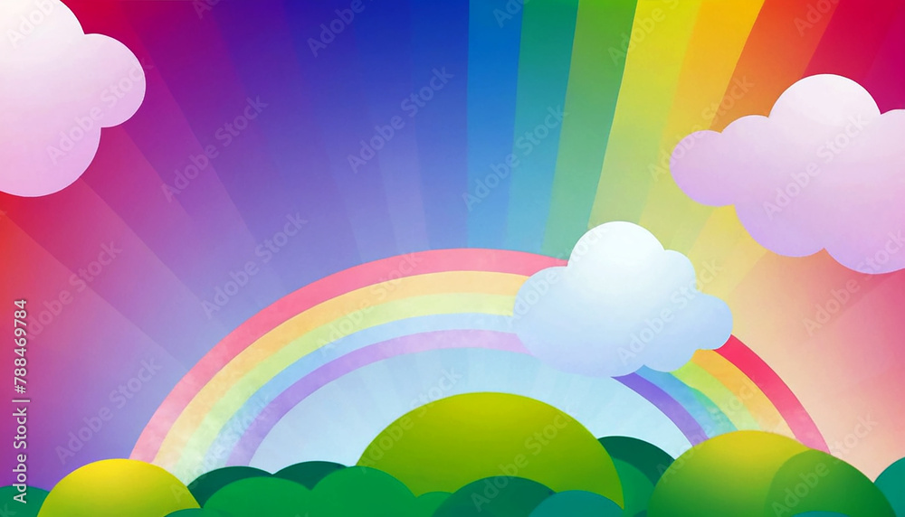 Fairytale cartoon landscape with rainbow