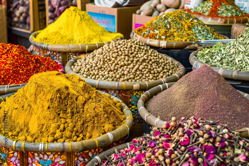 The spice counter, spice market is a vibrant display of exotic flavors and colors photo