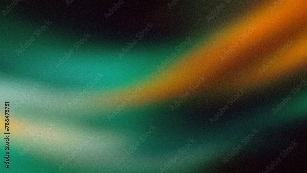 Dark green and orange grainy gradient background, blurry color flow with noise texture, wide banner size
