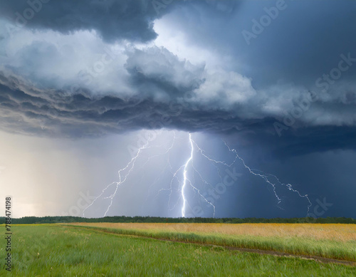 A stormy sky with lightning