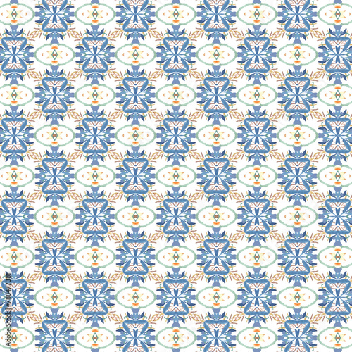 Vintage seamless pattern with blue flowers.