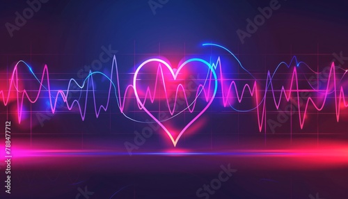 Every heart beat line graphic vector design with blue neon