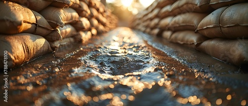 Golden Hour in the Trenches: Serenity Amidst Sandbags. Concept History, Golden Hour, Trenches, Serenity, Sandbags