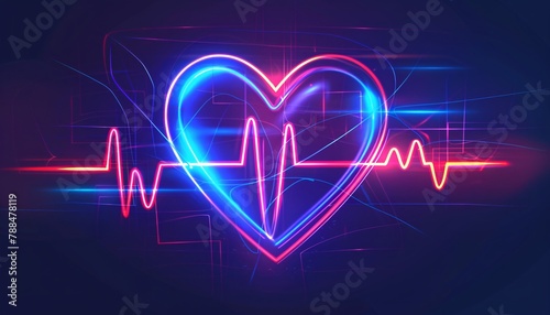 Every heart beat line graphic vector design with blue neon