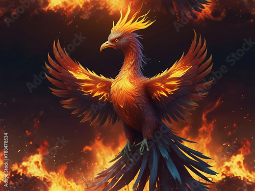 A majestic phoenix reborn from digital ashes in a blaze of holographic flames. Generatice AI © Mohiuddin