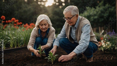 Senior couple planting