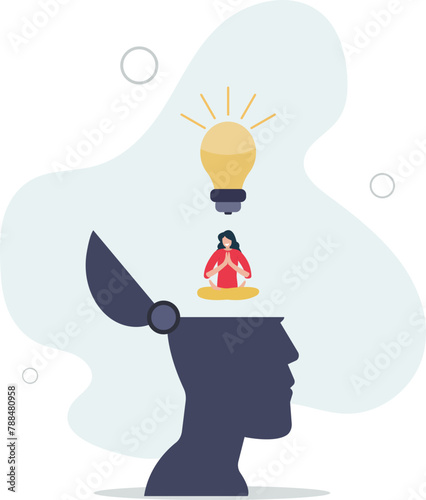 woman with eureka moment discover lightbulb idea in her head.flat vector illustration.