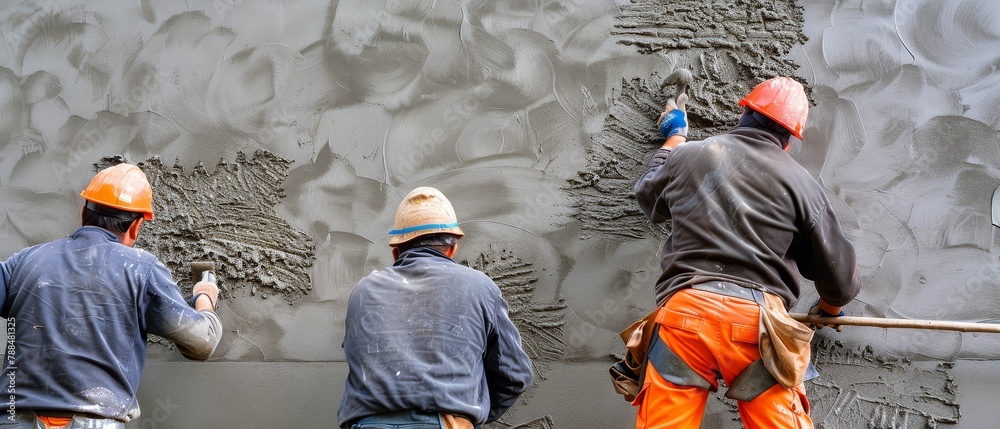 Workers applying stucco to a new exterior, texture, finishing ... - Basic Stucco Finishing Techniques