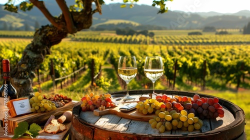 Wine tasting in Napa Valley, scenic vineyards, sophisticated, flavorful