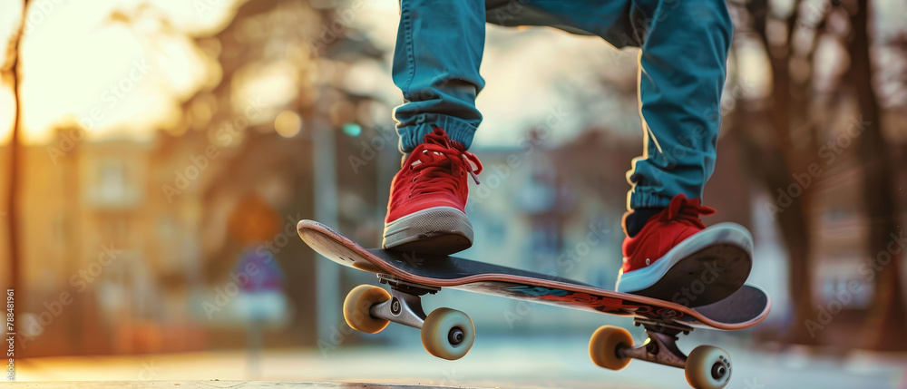 Obraz premium Urban skateboarding, energetic, urban adventure, freespirited