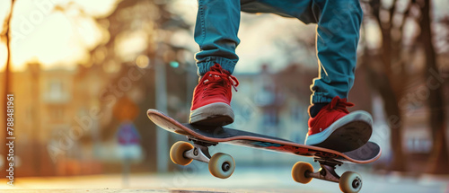 Urban skateboarding, energetic, urban adventure, freespirited photo