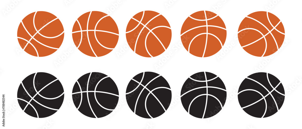 basketball set icon, orange brown and Black basketball symbols. Vector illustration.