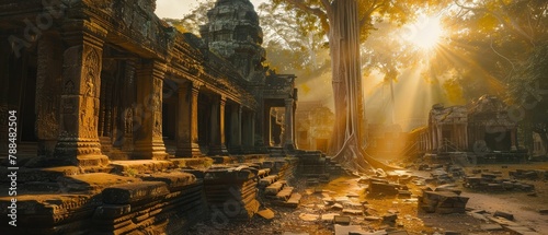 Sunrise over ancient temples in Cambodia, mystical, aweinspiring journey