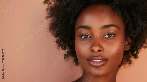 A beauty portrait of a woman with smooth skin, promoting natural beauty products.