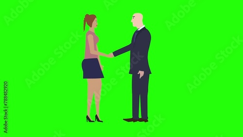 Wallpaper Mural Man and Woman character doing handshake, cartoon animation, on green screen chroma key Torontodigital.ca