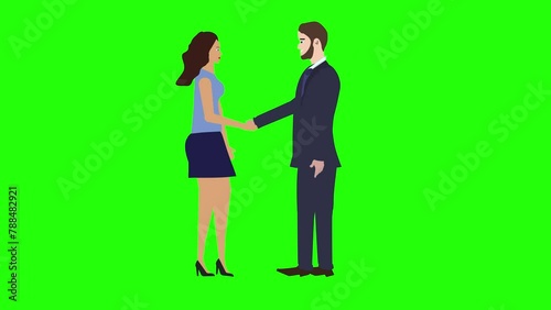 Wallpaper Mural Man and Woman character doing handshake, cartoon animation, on green screen chroma key Torontodigital.ca
