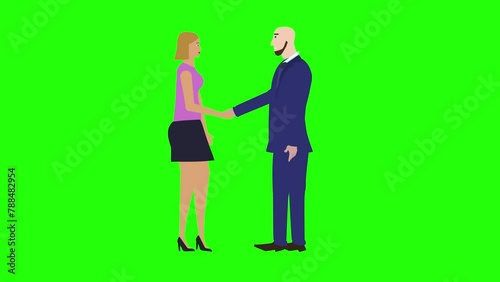 Wallpaper Mural Man and Woman character doing handshake, cartoon animation, on green screen chroma key Torontodigital.ca