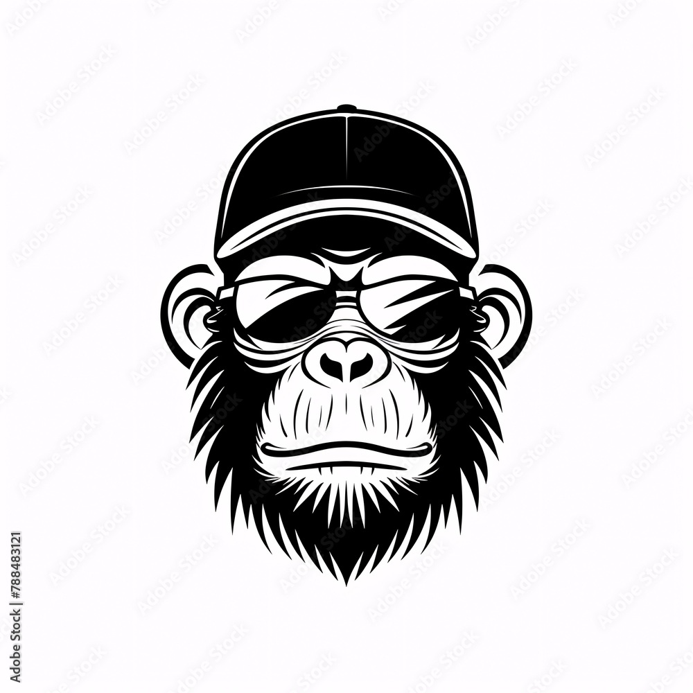 logo minimalistic design of an Ape wearing sunglasses and logo minimalistic design of an Ape wearing sunglasses and