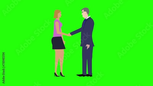 Wallpaper Mural Man and Woman character doing handshake, cartoon animation, on green screen chroma key Torontodigital.ca