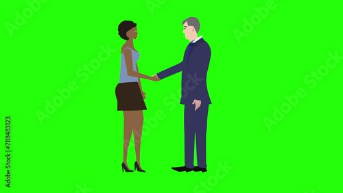 Wallpaper Mural Man and Woman character doing handshake, cartoon animation, on green screen chroma key Torontodigital.ca