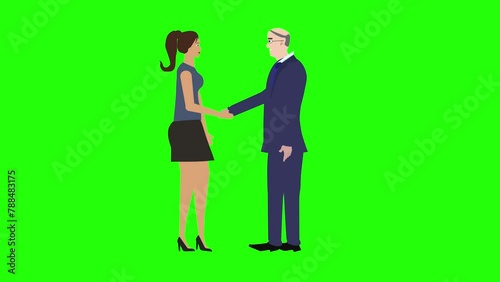 Wallpaper Mural Man and Woman character doing handshake, cartoon animation, on green screen chroma key Torontodigital.ca