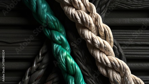 A close-up of a strong, twisted jute rope with a nautical knot, isolated on white, symbolizing marine strength and texture.