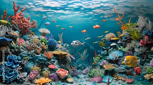 3D Clay Art Highlights Sustainable Marine Life Protection in Vibrant Underwater Reef Scene © pkproject