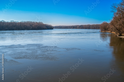 Danube river among autumn forests.