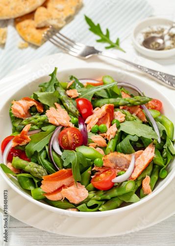 smoked salmon salad with spring veggies in bowl © myviewpoint