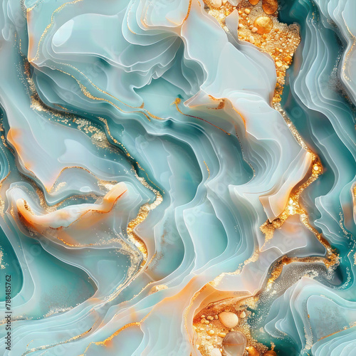 Turquoise marble with gold veins seamless pattern