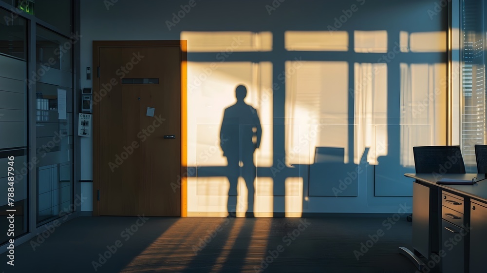 Fototapeta premium Loneliness at the Top: The Shadow of an Executive in an Empty Office