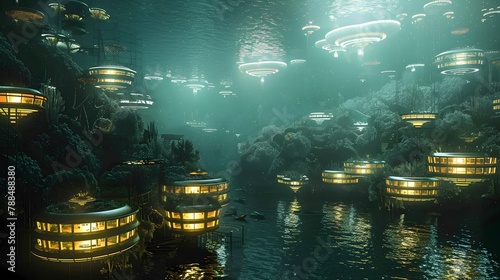 Innovative Underwater Cities Harmoniously Integrated with Vibrant Marine Ecosystems photo