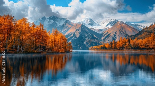 landscape of a lake with big mountains photo