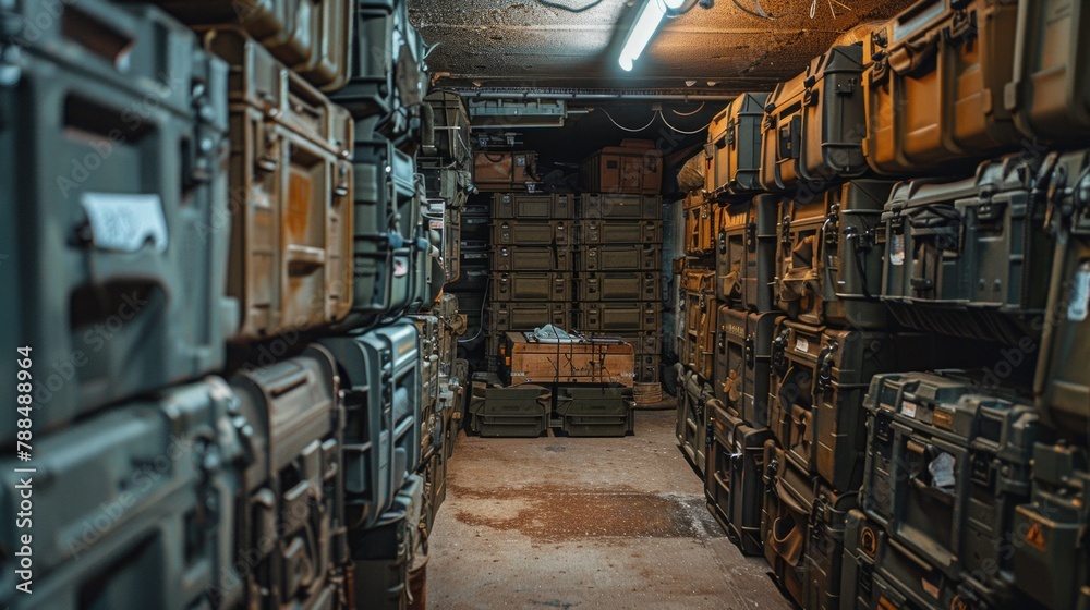 armory interior. Weapon storage shelves armory interior. Weapon storage shelves