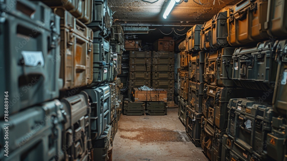 armory interior. Weapon storage shelves