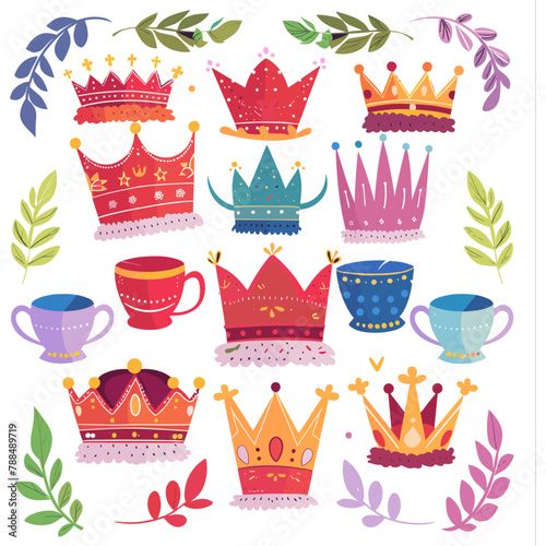 display of silver tiaras and jeweled goblets, perfect for a princess tea party or imaginative play
