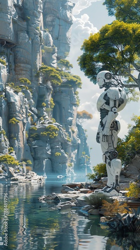 advanced technology and tranquility the Robotic Guardians amidst a serene utopian