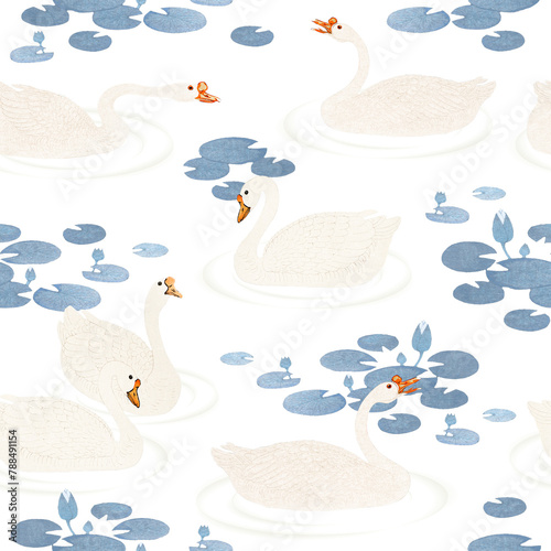 White geese seamless patterned background illustration photo