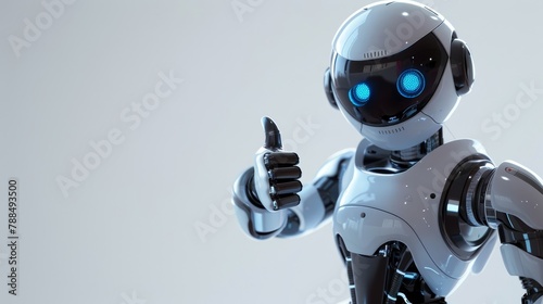 Friendly robot giving thumbs up on light background
