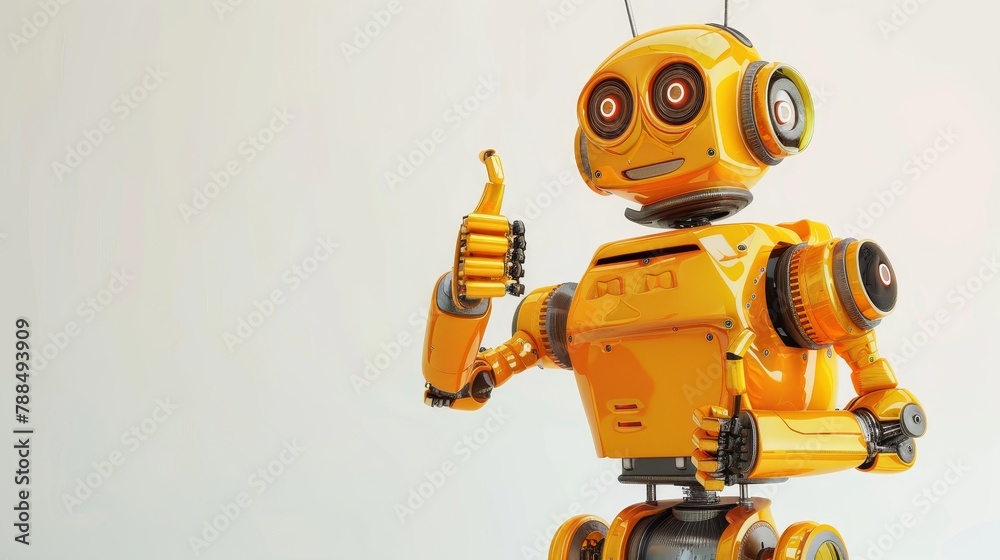 Friendly robot giving thumbs up on light background Friendly robot giving thumbs up on light background