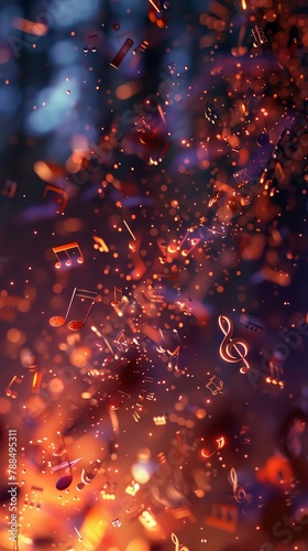 floating music notes in a dreamy, surreal atmosphere, showcasing intricate details and vibrant colors