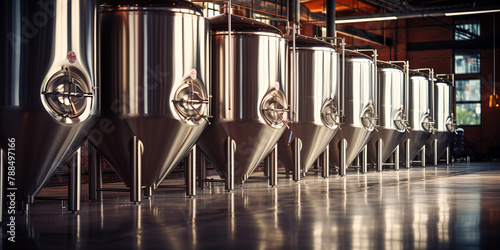 Modern stainless steel tanks for alcohol, wine or beer. fermenting process