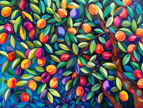 Olive tree with vibrant-colored olives and leaves