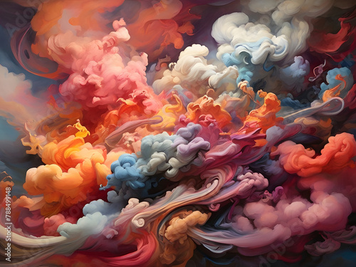 A vibrant canvas of swirling hues, a cloud of smoke dances across the sky. Generative AI