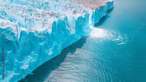 A large glacier breaking off into the ocean. photo