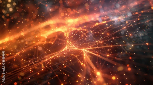 An orange glowing network of interconnected nodes resembling a circuit board.