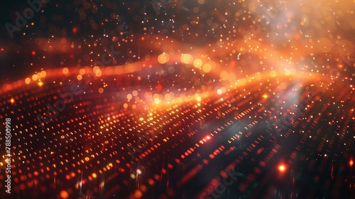 Binary code on a dark background with glowing red particles