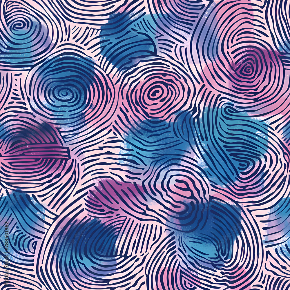 A blue and pink swirl pattern with a blue and pink background. The pattern is made up of circles and lines, giving it a unique and artistic appearance. Generative AI