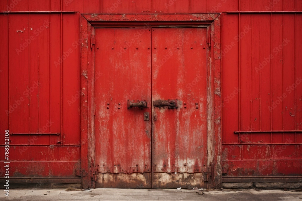 Reflective Red metal doors. Floor render. Generate Ai Reflective Red metal doors. Floor render. Generate Ai